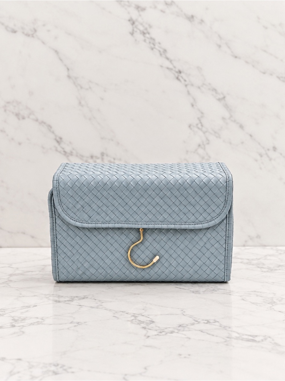 TRVL Luxe Woven Hanging Toiletry Cosmetic Travel Organizer Blue Gold
